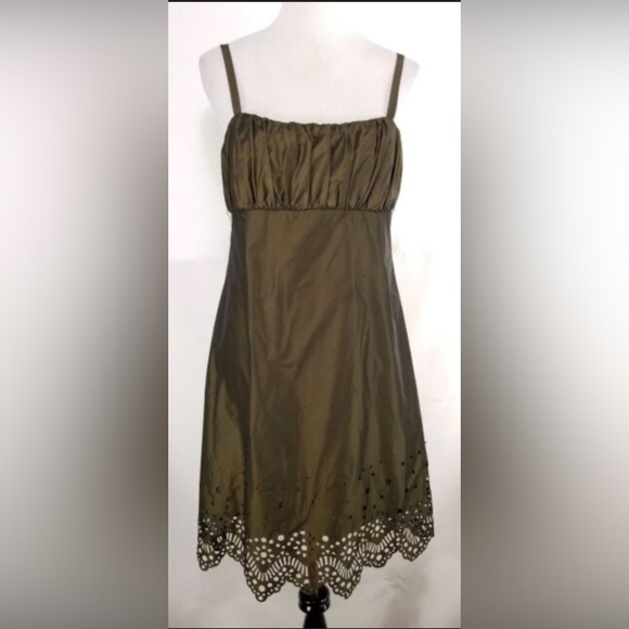 Antonio Melani Olive Green Laser Cut Dress 14 - Picture 2 of 9